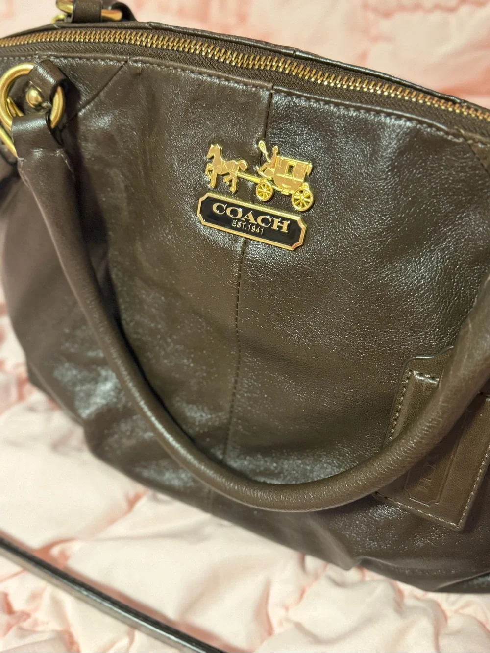 Coach Madison Sophia Leather Satchel Bag Mahogany Brown Gold Y2K Vintage